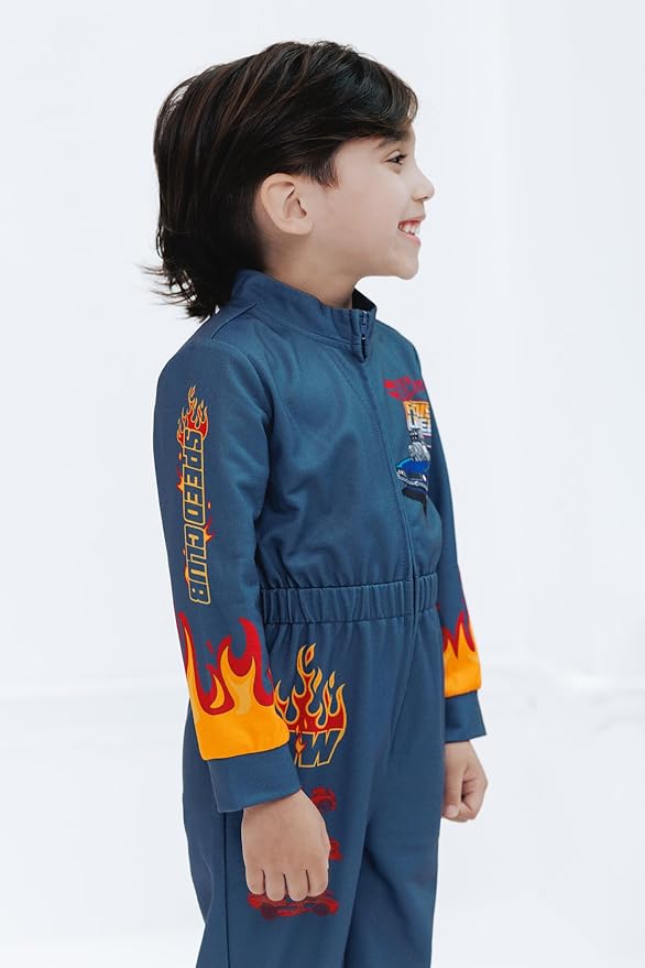 Hot Wheels French Terry Racing Zip Up Coverall Toddler to Big Kid Sizes (2T - 10-12)