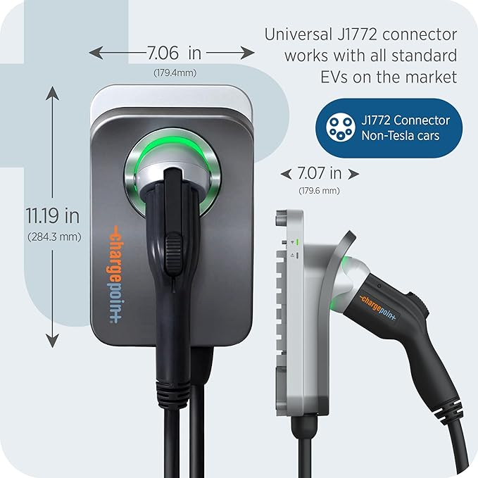 ChargePoint HomeFlex Level 2 EV Charger J1772 - Fast Smart Battery Power Charging at Home for Electric Automobile Vehicles- Hardwired for Electric Car