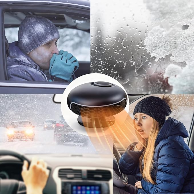 Car Heater, 12V 180W 2IN1 Heating & Cooling Fan, Portable Defroster for Car Windshield, with Plugs in Cigarette Lighter,Fast Heating Defrost Defogger with Suction Holder
