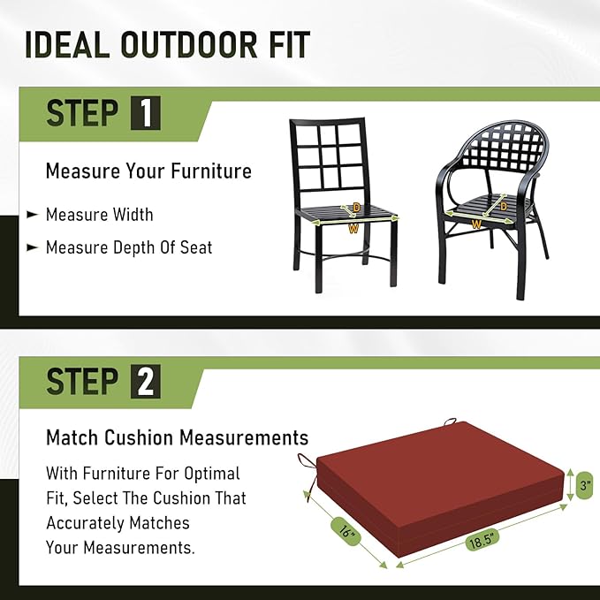 Basic Beyond Outdoor Chair Cushions Set of 6, Square Corner Outdoor Cushions for Patio Furniture, Water Resistant Patio Chair Cushions with 2 Ties, 18.5x16x3, Brick Red