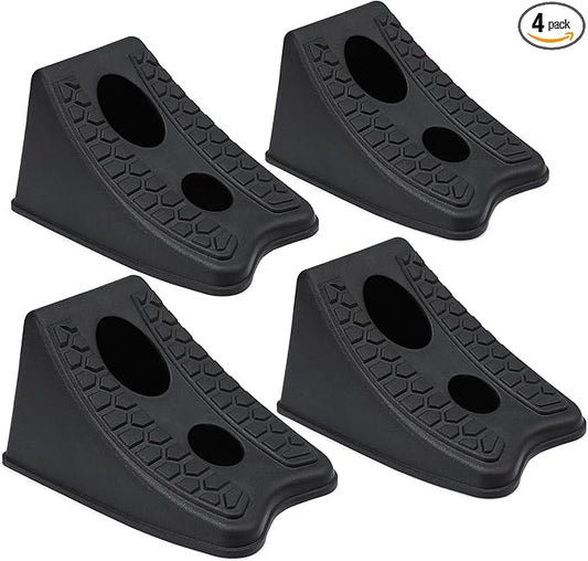 TONDA Wheel Chocks, Heavy Duty Wheel Wedge for Car, Travel Trailer - 8"×4.7"×4.7" - 4 Pack, Black