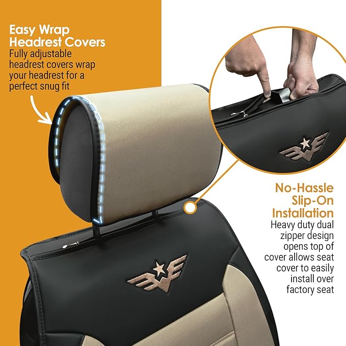 LPI Truck Heavy Duty Premium Truck Seat Covers for Full-Size Truck SUV, Padded Seat Cover with Bottom Wrap-around, Front Seat Protector; Front & Rear Storage Pockets, Waterproof, 2 pc