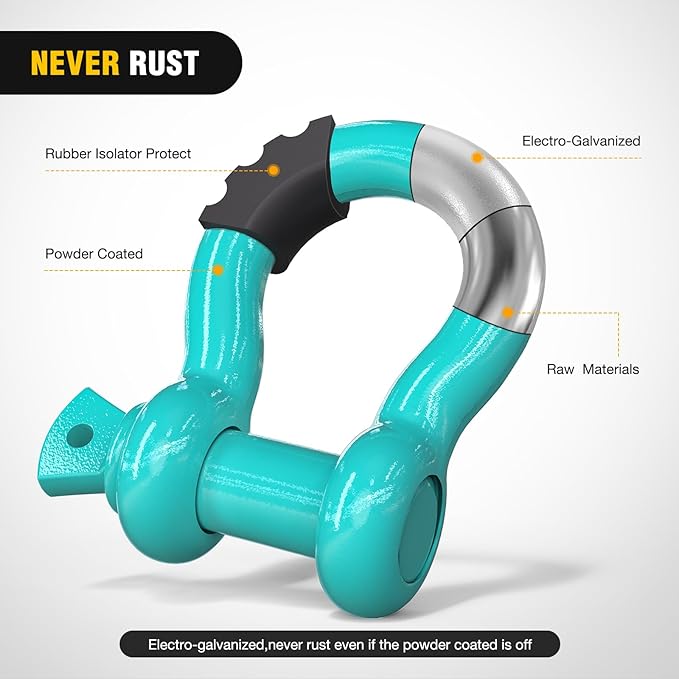 Nilight 2 Pack 3/4" D-Ring Shackle with 7/8" Screw Pin 41,887lbs Break Strength, Heavy Duty Off Road Recovery Shackle with Isolators Washers for Use with Tow Strap, Winch, Off-Road Truck Vehicle