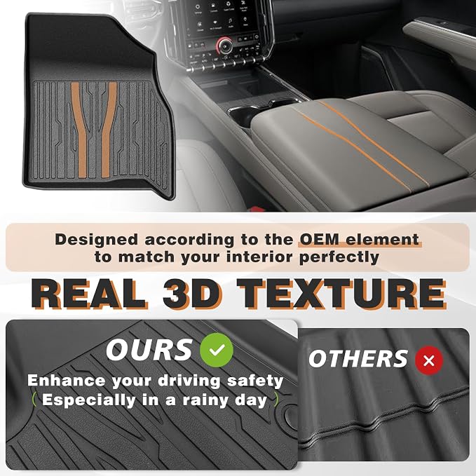 TripleAliners Floor Mats Compatible with 2024-2026 GMC Acadia/Chevy Traverse (2nd Row Captain's Chairs)/2025-2026 Buick Enclave | 7-Seat Only | All Weather TPE Custom Fit Full Set Floor Liners