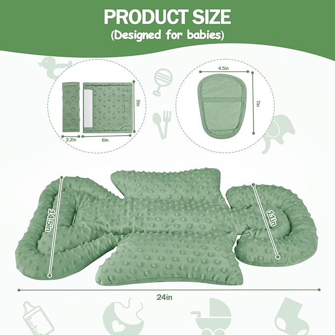Infant Car Seat Insert Boy Girl, 3 in 1 Newborn Carseat Insert with Strap Pads, Car Seat Head Support for Baby Strollers, Swings, and Bouncers, Comfortable and Machine Washable, Forest Green