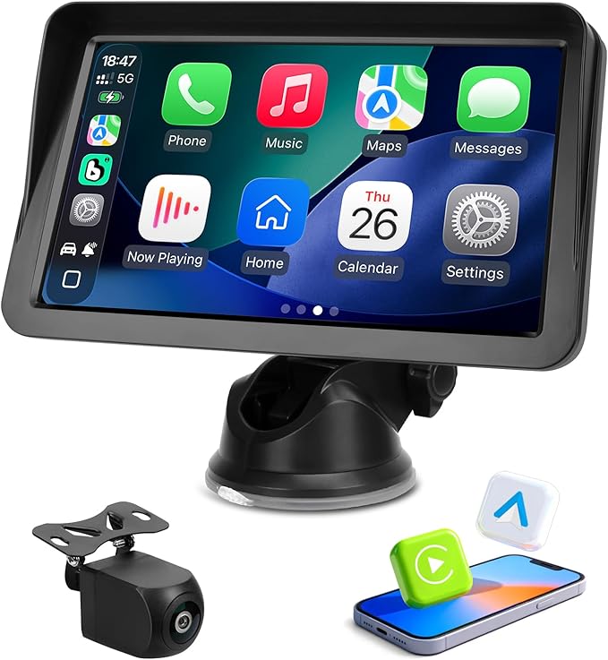 9" Wireless CarPlay Screen for Car, Apple CarPlay & Android Auto Receiver with 1080P Backup Camera, HD Touchscreen, Bluetooth, GPS, Voice Control，Universal Fit for All Cars