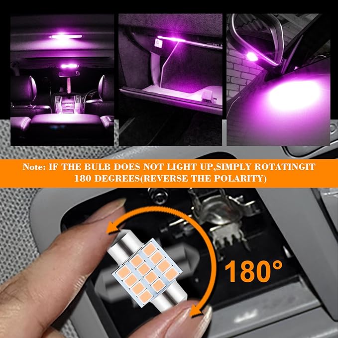 iFunyLED 24 Pieces Dome Light LED Car Interior Bulb Kit Set 194 T10 DE3175 578 31mm 42mm Bulbs Interior Replacement Lights for Car Map License Plate Door Side Marker Cornering Trunk Light - Purple