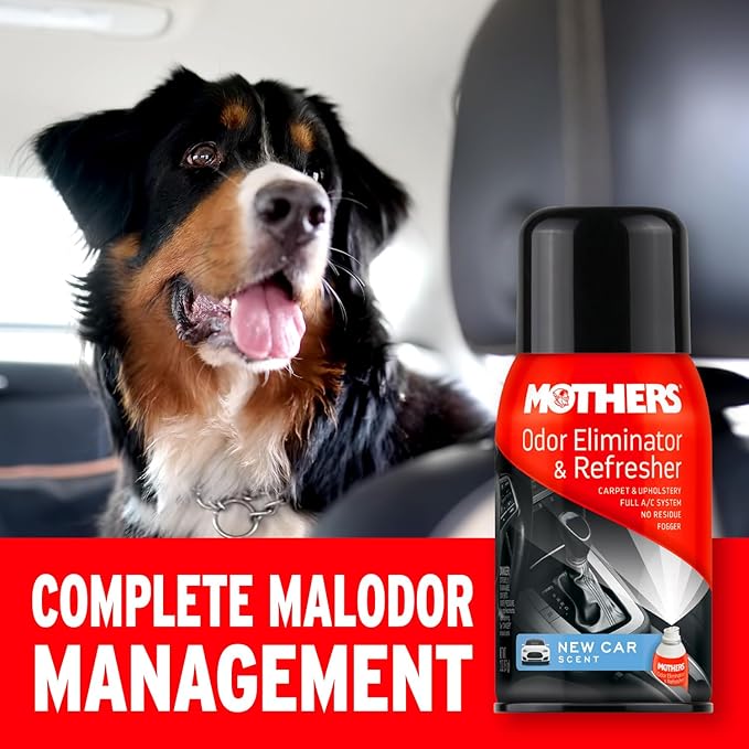 Mothers Odor Eliminator & Refresher, New Car Scent, 2 oz. Aerosol – Whole-Car Fogger Neutralizes Smoke, Pet, Food & Mildew Odors with CMM® Technology, Freshens Cabin & Vent Ducts (06811)