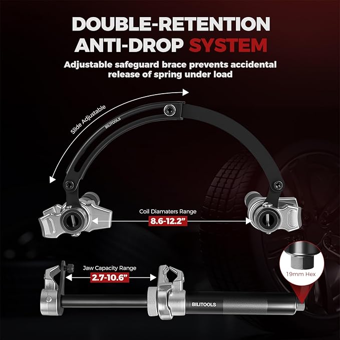 BILITOOLS 2-Piece Coil Spring Compressor Tool Heavy Duty Macpherson Strut Spring Compression Set with Safety Jaws and Holder, Max Load.2645LB