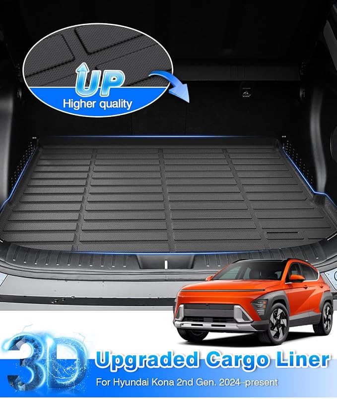 Cargo Mat for 2024 2025 2026 Hyundai Kona/Kona EV Cargo Liner for Kona Accessories TPE All Weather Trunk Mat Anti-Slip