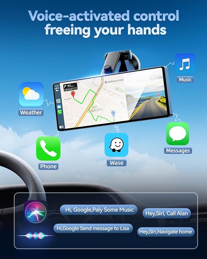Carplay Screen for Car, 8.1" HD Portable Touch Screen Car Stereo with Android Auto, 4K Dash Cam, 1080P Backup Camera, GPS Navigation, Mirror Link, Bluetooth, AUX, FM Transmitter
