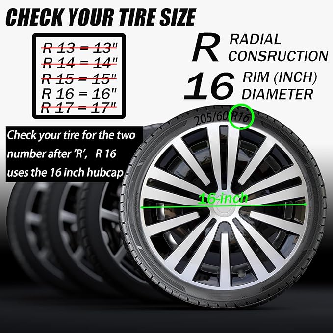 Hubcap Wheel Cover Replacement R16 Hub Caps Universal Wheel Rim Cover ABS Material Exterior Accessories Snap On Car Truck SUV -Set of 4 (16-Inch, Silver-Black)