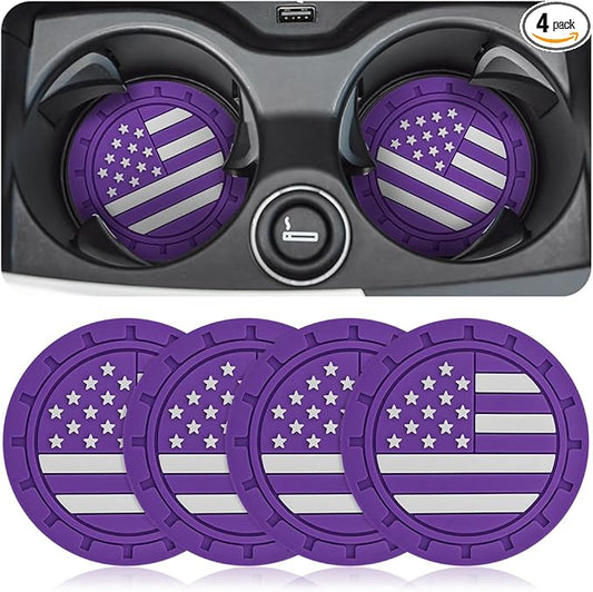 AUCELI 4 Pack Car Cup Holder Coasters, Colored American Flag US Flag Insert Car Cup Coaster, 2.75 Inch Anti Slip Shockproof Embedded Drink Mat, Vehicle Interior Decor Accessories
