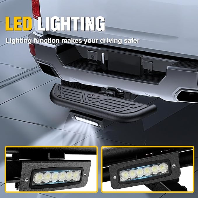 Nilight Hitch Step 2 Inch Receiver Universal with LED Light, Pin Lock and U-Bolts Stabilize,Rear Bumper Guard for Pickups Trucks Vans SUVs ATVs