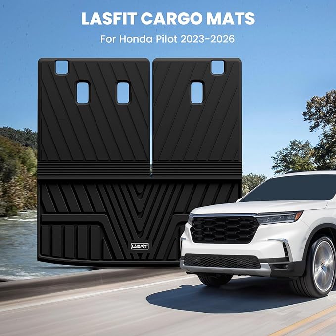LASFIT Cargo Mat with Backrest Mat for Honda Pilot 2023 2024 2025 2026, Split & One-piece Foldable Seating TPE Custom Fit Trunk Mat Cargo Liner with Seatback Mat Accessories, Black