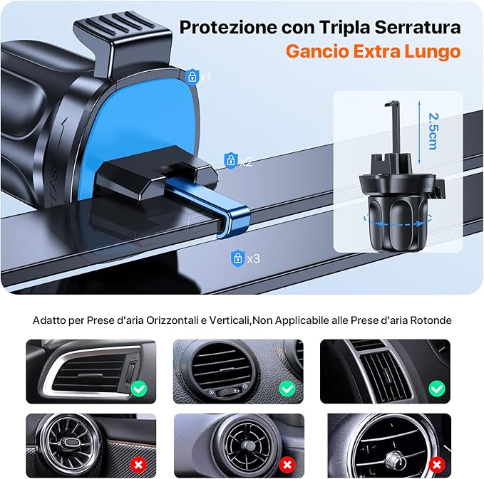 Miracase Phone Holders for Your Car with Metal Hook Clip, Air Vent Cell Phone Stand Car Mount,Universal Automobile Cradle for Garmin GPS Fit iPhone Android and All Smartphones ，Carbon Fiber