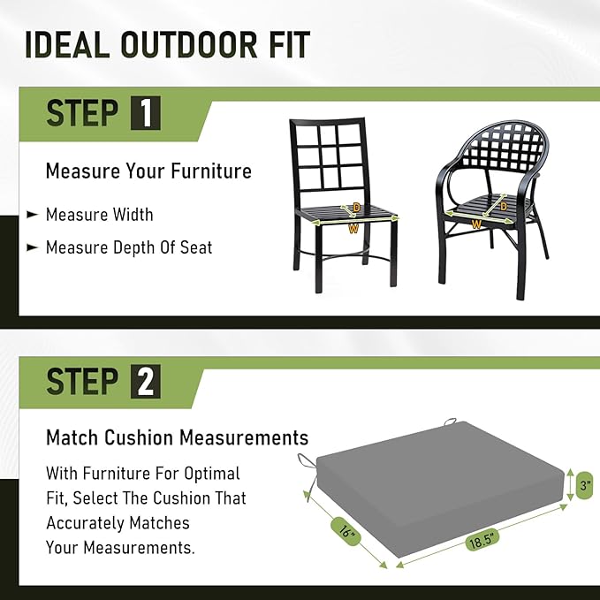 Basic Beyond Outdoor Chair Cushions Set of 6, Square Corner Outdoor Cushions for Patio Furniture, Water Resistant Patio Chair Cushions with 2 Ties, 18.5x16x3, Light Grey