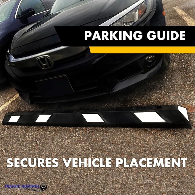 Parking Stopper for Garage or Parking lot – 72” Long, Pack of 60, Bulk Wholesale Pallet, Rubber Bumper Block Car Wheel Stop, White and Black Tire Curb Barrier