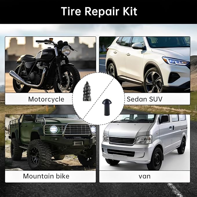 Tire Repair Kits Tubeless Tire Puncture Repair Kit with Mushroom Plug, Repairs punctures and Flat Tires for Motorcycles, Cars, Trucks, ATVs,Gun Puncture Repair Kit（34-Piece ）