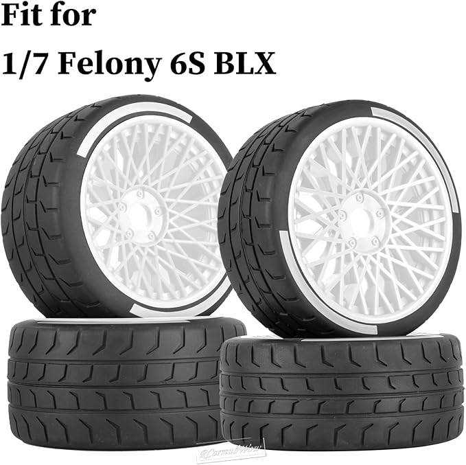RC Wheels and Tires On Road Tire Tyre for 1/7 Felony 6S BLX,17mm Hex Plastic Wheels RC Truck Tires Highway Tire On Road Tyre,4pcs,White