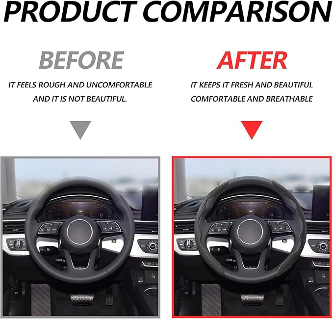 2pcs Universal Fit Carbon Fiber Steering Wheel Cover, Anti-Skid Steering Wheel Cover/Segmented Steering Wheel Protector/Car Interior Accessories (Black)