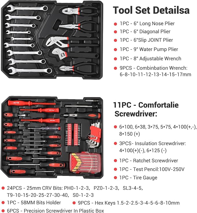 800-Piece Mechanics Tool Set with Rolling Aluminum Case, Complete Socket & Wrench Kit with Hand Tools, Portable Garage Tool Box for Auto Repair, Home Maintenance, DIY Projects & Garden Work