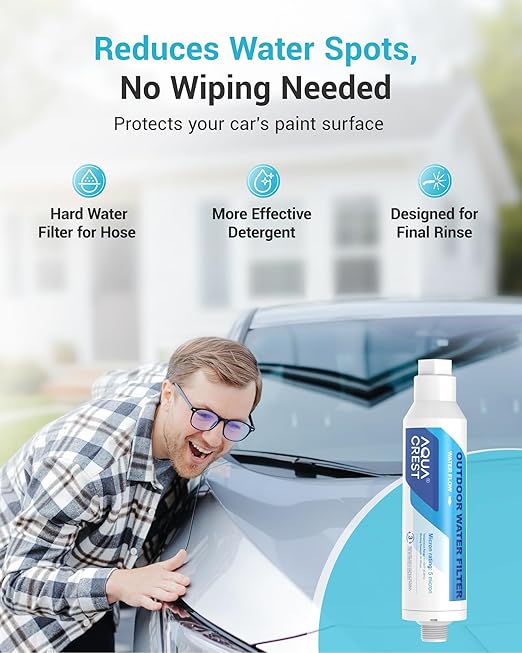 AQUA CREST Inline Water Filter, Dedicated for Car Washing, Yard Cleaning, Reduce Hard Water Spots, Soften Water, Upgraded Formula with 1 Flexible Hose Protector