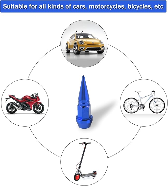 SINGARO 45mm Spiked Aluminum Stem Valve Caps,4PCS Dustproof Tire Wheel Stem Caps for Cars,SUVs,Trucks Bicycles and Motorcycles(Blue)