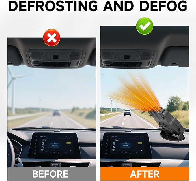 Car Heater 12V 200W 2-in-1 Defroster & Defogger, Fast Heating, Large Airflow, 360° Rotation, Durable High-Temp Design for All 12V Vehicles