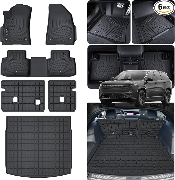 Floor Mats Cargo Mat with Backrest Mats for 2025 2026 Jeep Wagoneer S 4xe EV (Non Fuel) Car Mats Accessories All Weather TPE Floor Liners&Cargo Liners Velcro Covering The Backrest Accessories