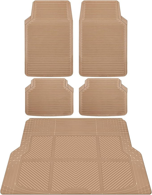 CAR PASS Tan Rubber Car Floor Mats & Cargo Liners, All Weather Car Mats & Trunk Mats,Waterproof Automotive Floor Mats Trim to Fit for Most Cars Sedans SUVs Vans, Durable Heavy Duty Anti-Slip,Beige
