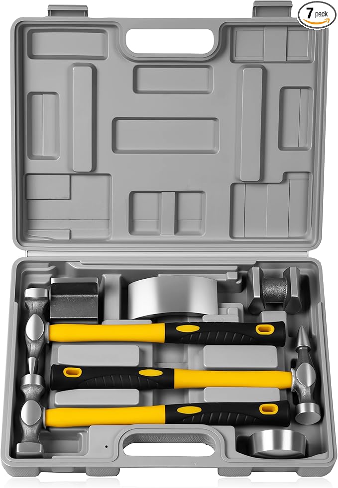 DAYUAN 7Pcs Auto Body Repair Kit, Craft Panel Beating Hammer and Dolly Set Hammer Dent Body Fender Tool