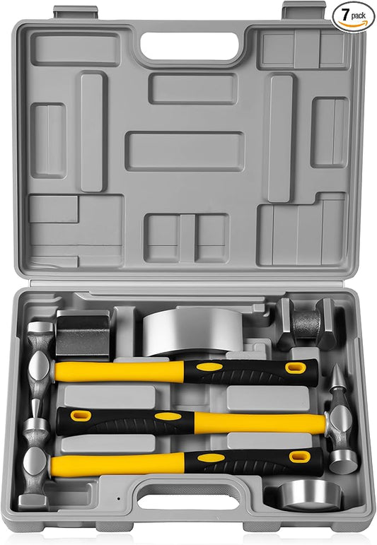 DAYUAN 7Pcs Auto Body Repair Kit, Craft Panel Beating Hammer and Dolly Set Hammer Dent Body Fender Tool