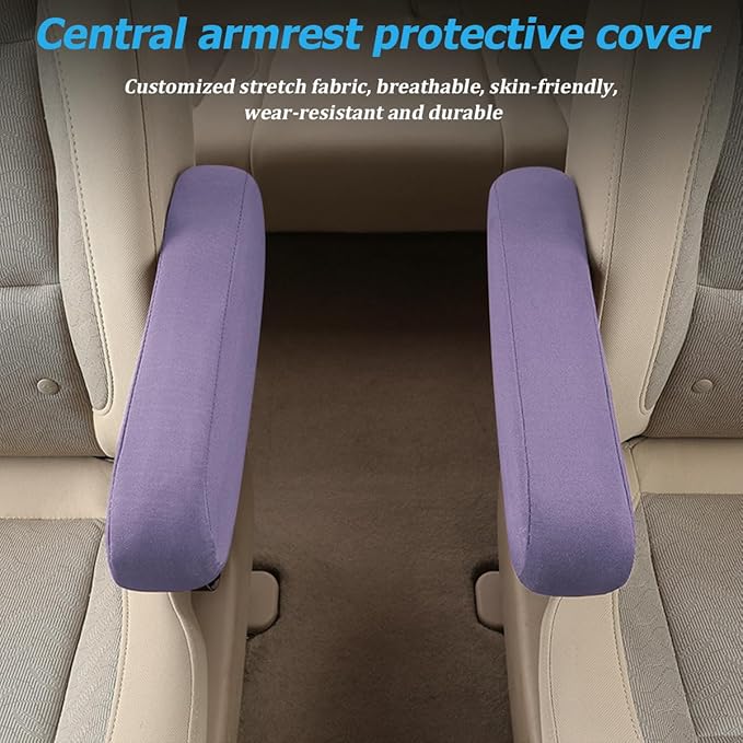 AUCELI 2 Pcs Car Front Seat Armrest Covers, Cloth Fabric Armrest Protectors, Direct Replacement Center Console Lid Armrest Cover Skin, Universal Accessories for Car, SUV, Truck and Van (Purple)