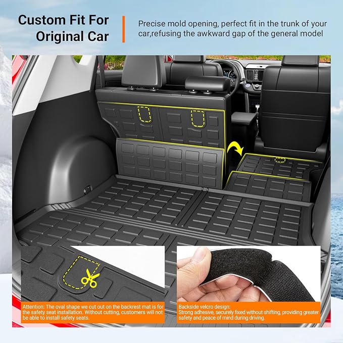 powoq Cargo Mat Compatible with 2013 2014 2015 2016 2017 2018 Toyota RAV4 Cargo Liner Backrest Mat TPE All Weather Replacement for Toyota RAV4 Accessories (Trunk Mat+Backrest Mats)