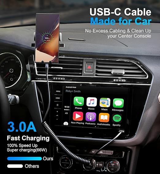 USB Type C Charger Cable Fast Charging, [2-Pack, 3ft] Coiled USB A to Type C Charger Cord for Car USB-C Cable Compatible with iPhone 17/16/15/Plus/Pro/Pro Max/Samsung Galaxy A10e A20 A50 S20 S10E