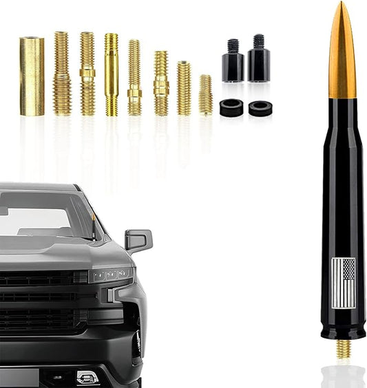 Ajxn 1 PC Car Truck Bullet Antenna, Automobile Antenna Mast, Suitable for GM Chevy Silverado 1500 3500 HD Avalanche GMC Sierra 1500 3500 Denali Heavy Duty Pickup Trucks Accessories (Gold)