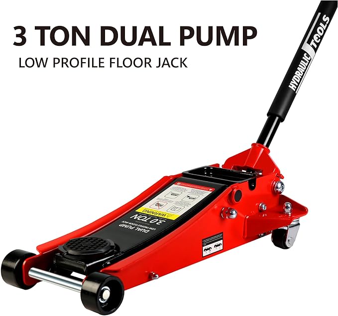 3 Ton Low Profile Trolley Floor Jack, Professional Steel Racing Floor Jack with Dual Pistons Quick Lift Pump,Red Heavy Duty Hydraulic Floor Jack Lifting Range 3.3"-19.7", 3 Ton (6,600 lb) Capacity