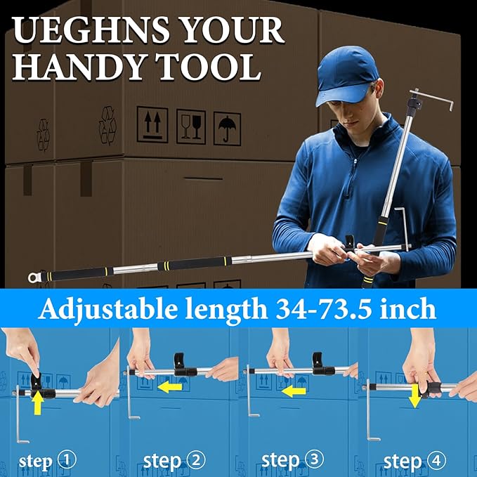 Cargo Grabber Reach Retriever Tool, Truck Cargo Grabber Adjustable 34-70inch wear-Resistant complimentary Storage Bag Professional Truck Bed Reach Tool Convenient and efficient Pickup