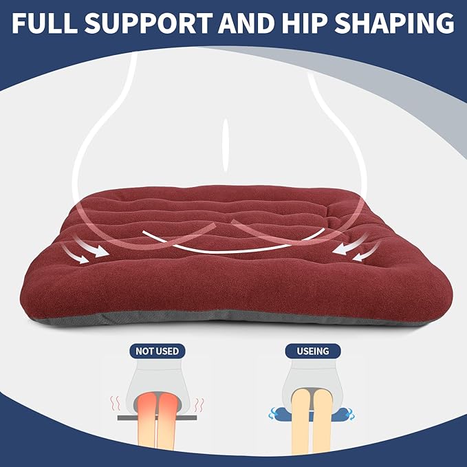 BUYUE Good Support Office Chair Cushion Padded, Soft Velvet Comfortable Non-Slip Seat Cushion for Computer Desk Kitchen Chair (1 Count, Red)