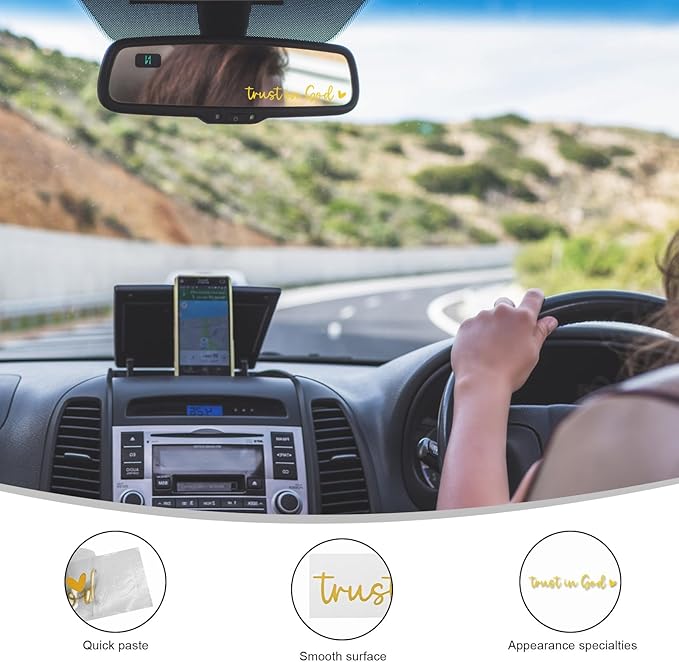DXNQ 4 PCS Trust in God Rearview Mirror Decals, Automotive Vinyl Rear View Mirror Decorative Stickers, Waterproof Trust in God Stickers for Car Truck Laptop, Car Accessories (Yellow)