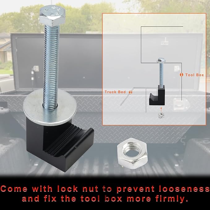 Upgraded Truck Tool Box Mounting Kit Comes With Fastening Nuts - Aluminum Pickup Truck Bed Toolbox Mounting Kit - Universal Black Truck Tool Box Tie Downs Accessories - J-Hooks Crossover Fixed Kit