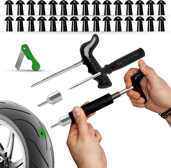 GRAND PITSTOP 36 Pcs Tubeless Tire Puncture Repair Kit with Mushroom Plug for Tyre Punctures and Flats on Cars, Motorcycles, ATV, Trucks & Tractors (30 Mushroom Plugs)
