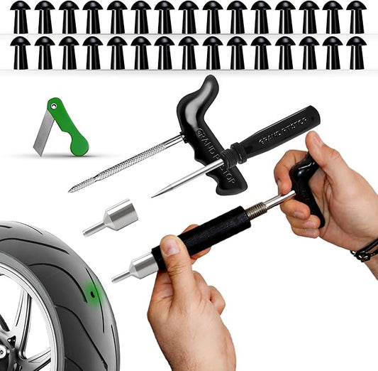 GRAND PITSTOP 36 Pcs Tubeless Tire Puncture Repair Kit with Mushroom Plug for Tyre Punctures and Flats on Cars, Motorcycles, ATV, Trucks & Tractors (30 Mushroom Plugs)