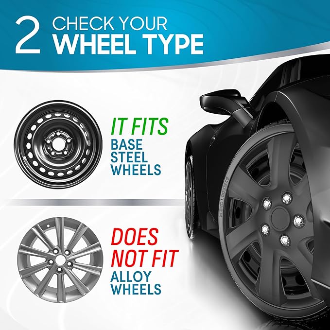 BDK Matte Black Hubcaps Wheel Covers for (2006-2014) Toyota Camry 16 Inch Hubcaps Set of 4, Snap-on Direct OEM Replacement for Toyota Camry Hubcaps 16 Inch Wheel Covers Impact-Resistant Durable