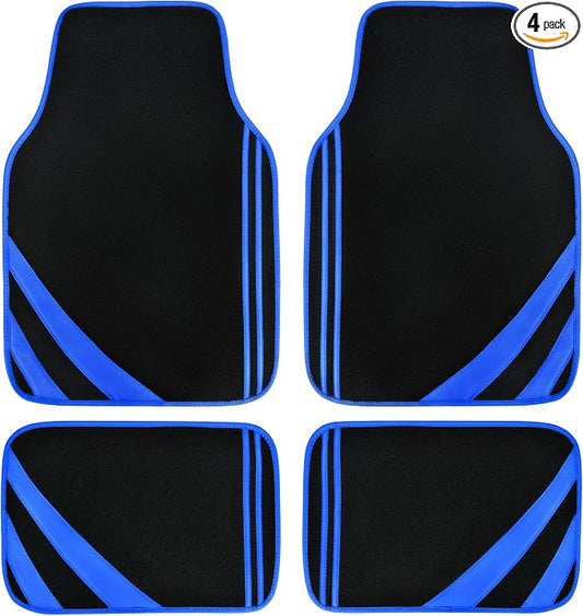 CAR PASS Faux Leather Car Mats Blue Edge Waterproof Car Floor Mats Car Carpet Mats 4 Pieces with Double Stitch Line Anti-Slip Backing Design, Universal Fit for Most Vehicles,SUVs,Sedan,Vans