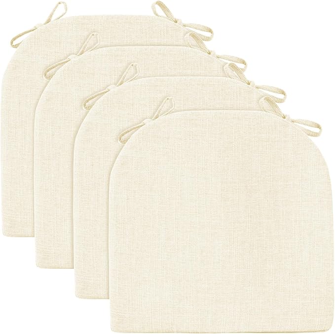 Wellsin Chair Cushions for Dining Chairs 4 Pack - Kitchen Chair Cushions with Ties and Non-Slip Backing - Dining Chair Pads 16"X16"X2", Beige