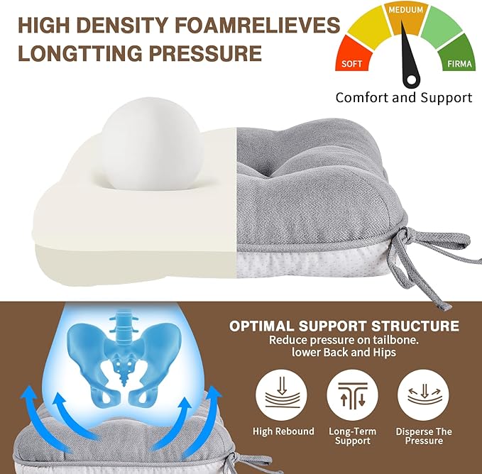 BETU Chair Cushions for Dining Chairs Set of 2,3.5" Thick Kitchen Table Chair Pads with Ties,Non Slip Backing and Covers, Seat Cushion for Dining Room,Bar,Patio Chairs,15.5"X15.5"X3.5",Light Grey