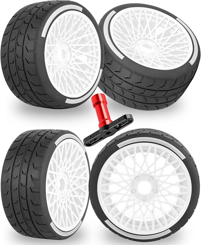 RC Wheels and Tires On Road Tire Tyre for 1/7 Felony 6S BLX,17mm Hex Plastic Wheels RC Truck Tires Highway Tire On Road Tyre,4pcs,White