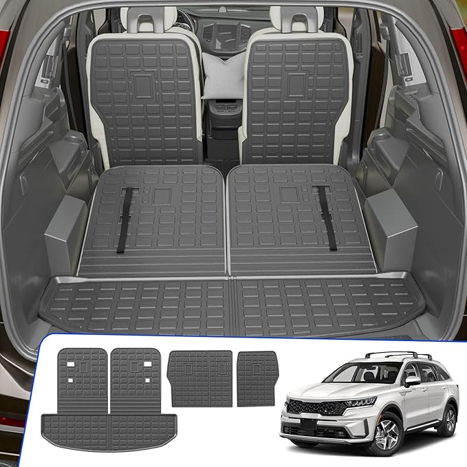 Rongtaod Trunk Mat Compatible with 2021-2025 2026 Kia Sorento 6&7 Seats Cargo Mat Cargo Liner Trunk Liner Back Seat Cover Kick Mat 2024 Sorento Accessories (Trunk Mat+2nd&3rd Row Backrest Mats)